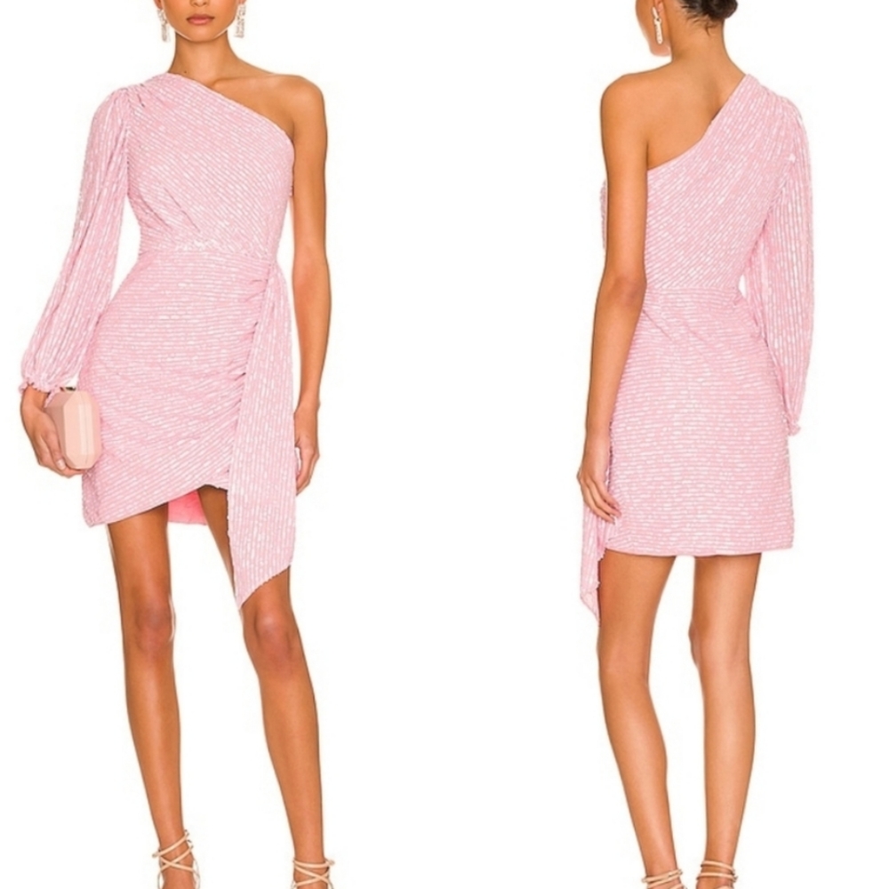 Saylor Nazila One Shoulder  Sequin Pink Draped Mini Dress Size M